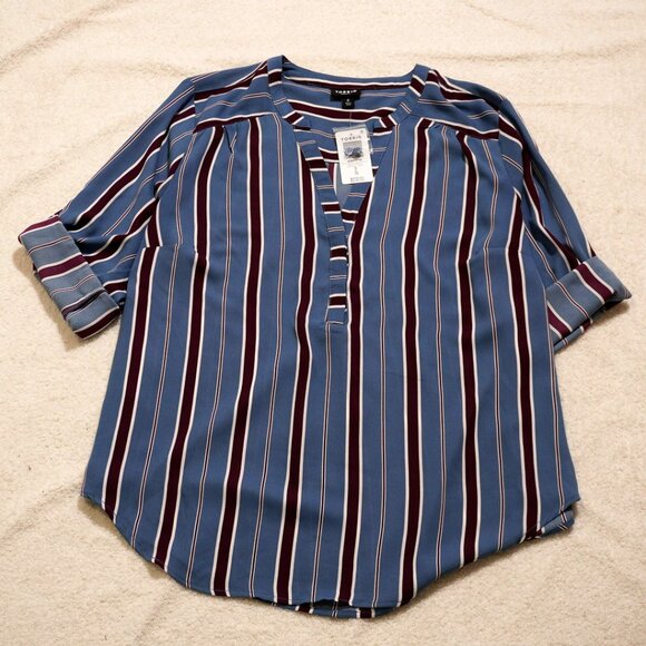 NWT Torrid Harper Blue Burgundy Striped Pullover Blouse 1X Plus Size Workwear - Picture 3 of 7